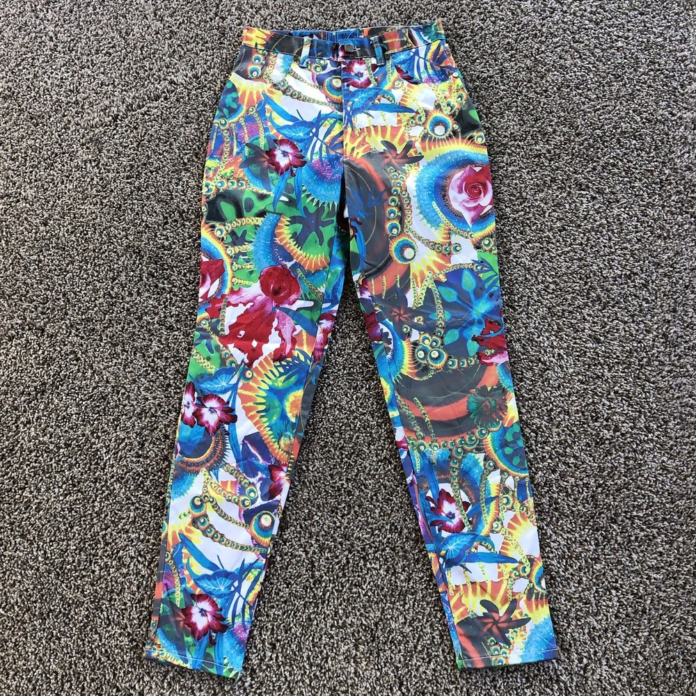 Vintage 90s Christian Lacroix Jeans Womens 28 Vibrant Floral Abstract Print NWT